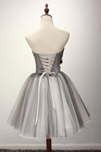 Vestido de fiesta corto de tul gris, vestido de regreso a casa, vestido de cóctel PG130