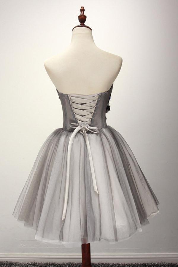 Vestido de fiesta corto de tul gris, vestido de regreso a casa, vestido de cóctel PG130