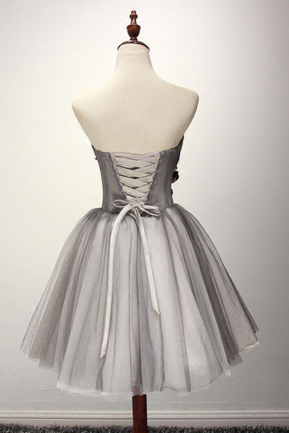 Tulle Gray Short Prom Dress Homecoming Dress Coktail Dress PG130