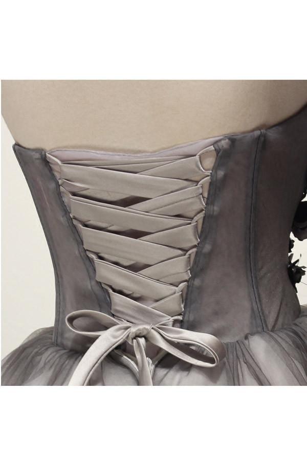 Vestido de fiesta corto de tul gris, vestido de regreso a casa, vestido de cóctel PG130