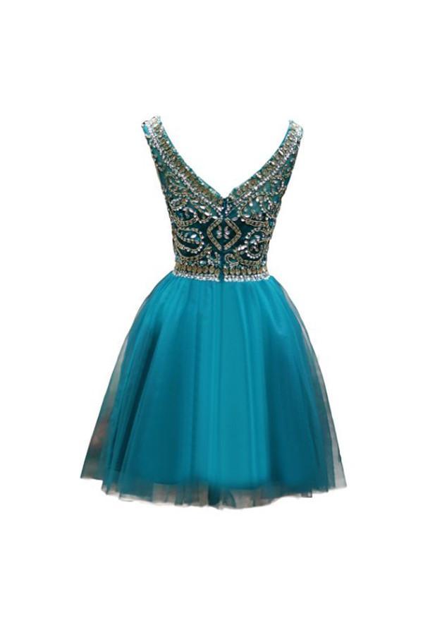 Vestidos de fiesta de tul con escote redondo y corte A PG050