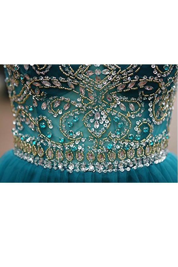 Vestidos de fiesta de tul con escote redondo y corte A PG050