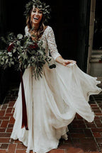 Two Piece 3/4 Sleeve Chiffon Wedding Dresses Wedding Dress  WD314