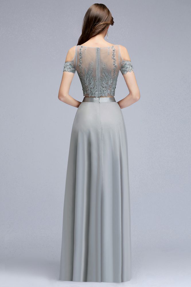 Two-piece Floor Length Appliqued Chiffon Prom Dresses