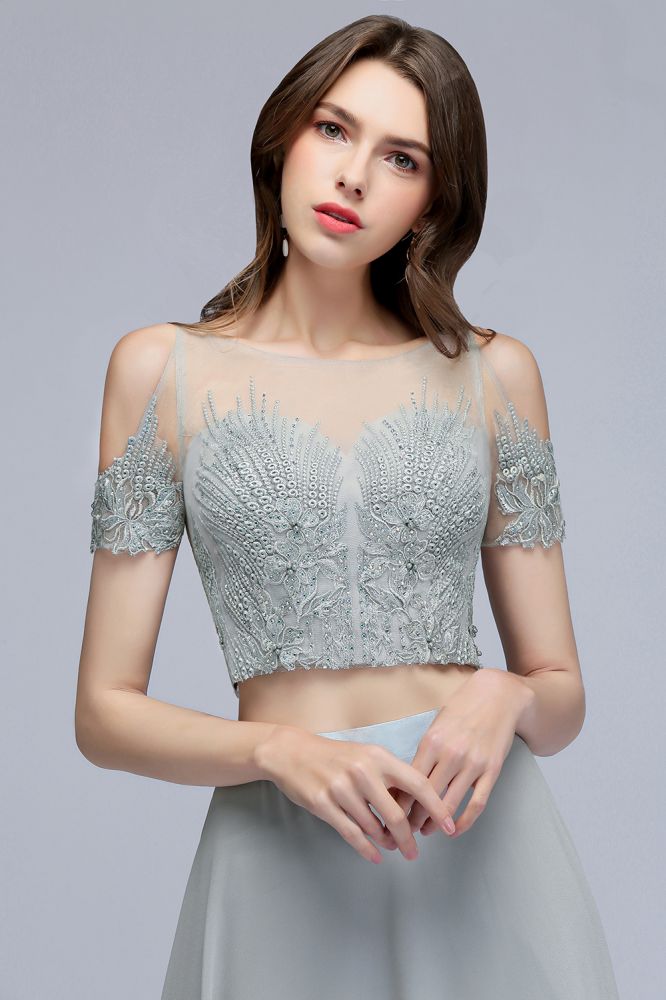 Two-piece Floor Length Appliqued Chiffon Prom Dresses