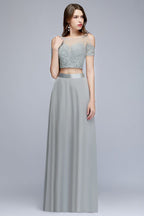 Two-piece Floor Length Appliqued Chiffon Prom Dresses