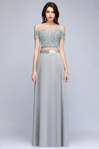 Two-piece Floor Length Appliqued Chiffon Prom Dresses