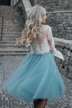 Vestido de fiesta de dos piezas de tul transparente con mangas largas y encaje PD208