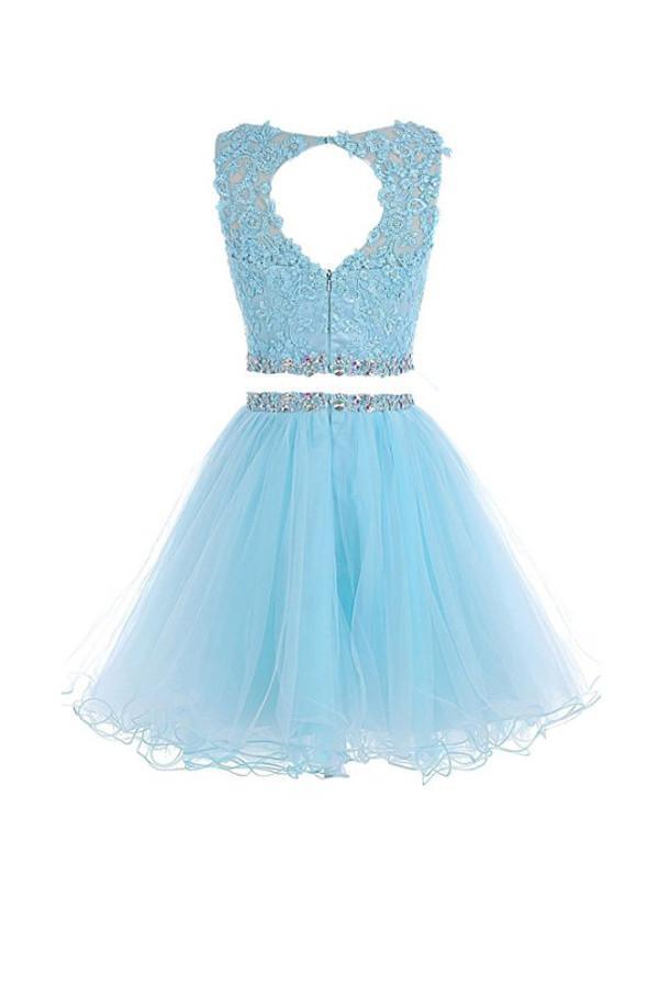 Two Pieces Prom Dresses Applique Short Homecoming Dresses  PG036