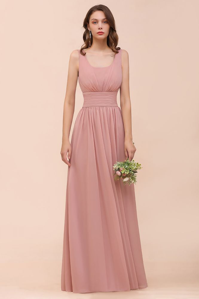 Vestido de dama de honor largo de gasa con escote en U y cintura alta para fiesta formal