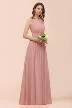 Vestido de dama de honor largo de gasa con escote en U y cintura alta para fiesta formal