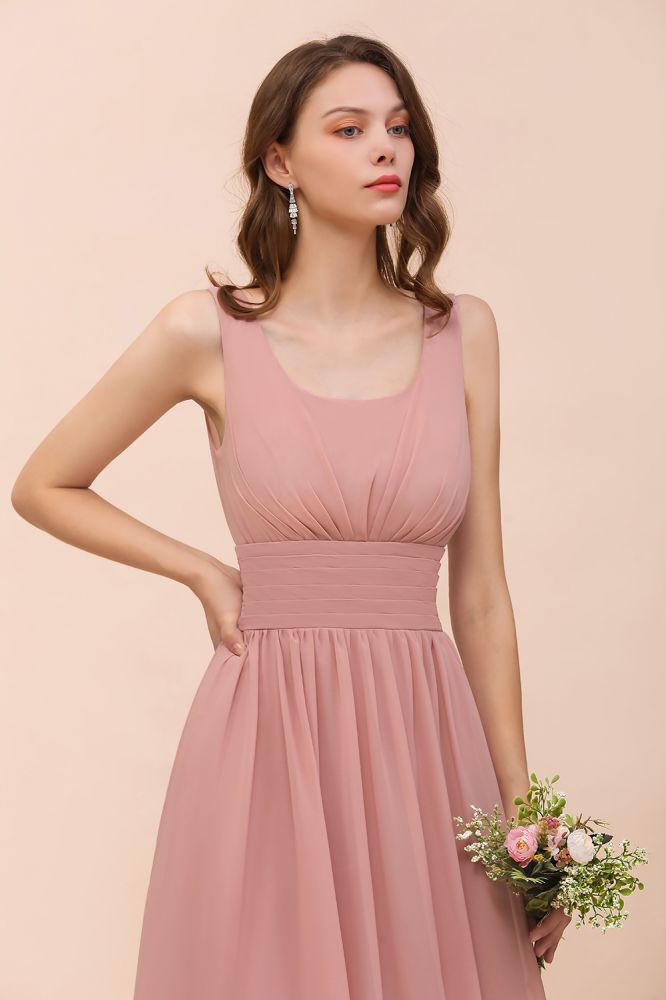 Vestido de dama de honor largo de gasa con escote en U y cintura alta para fiesta formal