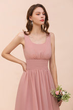 Vestido de dama de honor largo de gasa con escote en U y cintura alta para fiesta formal