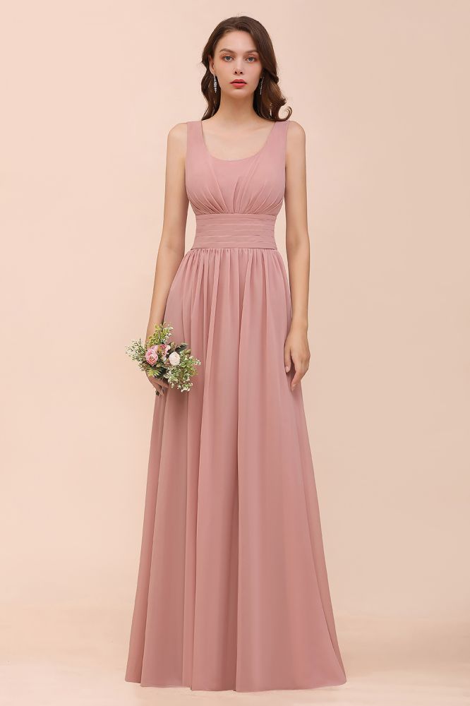 Vestido de dama de honor largo de gasa con escote en U y cintura alta para fiesta formal
