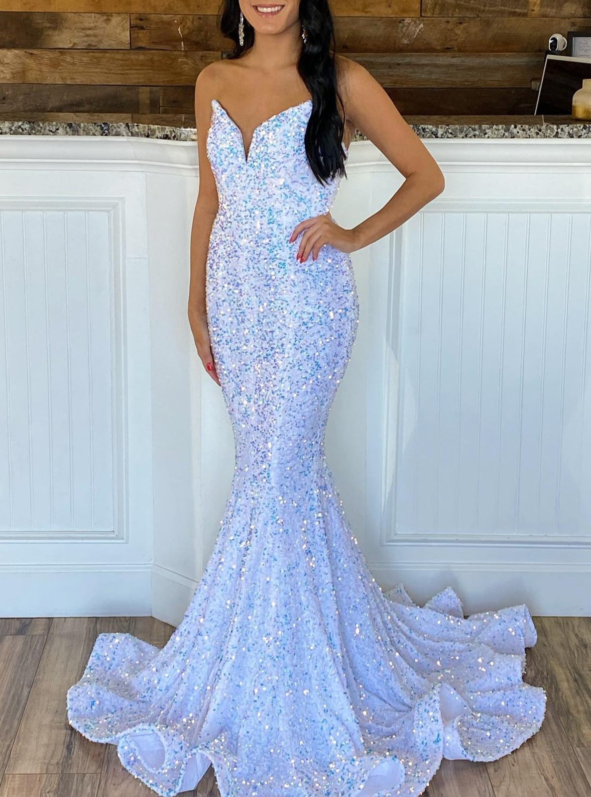 Ulissa| Red Mermaid Sweetheart Neck Sequins Long Prom Dresses