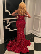 Ulissa| Vestidos de fiesta largos con lentejuelas y escote corazón de sirena en rojo