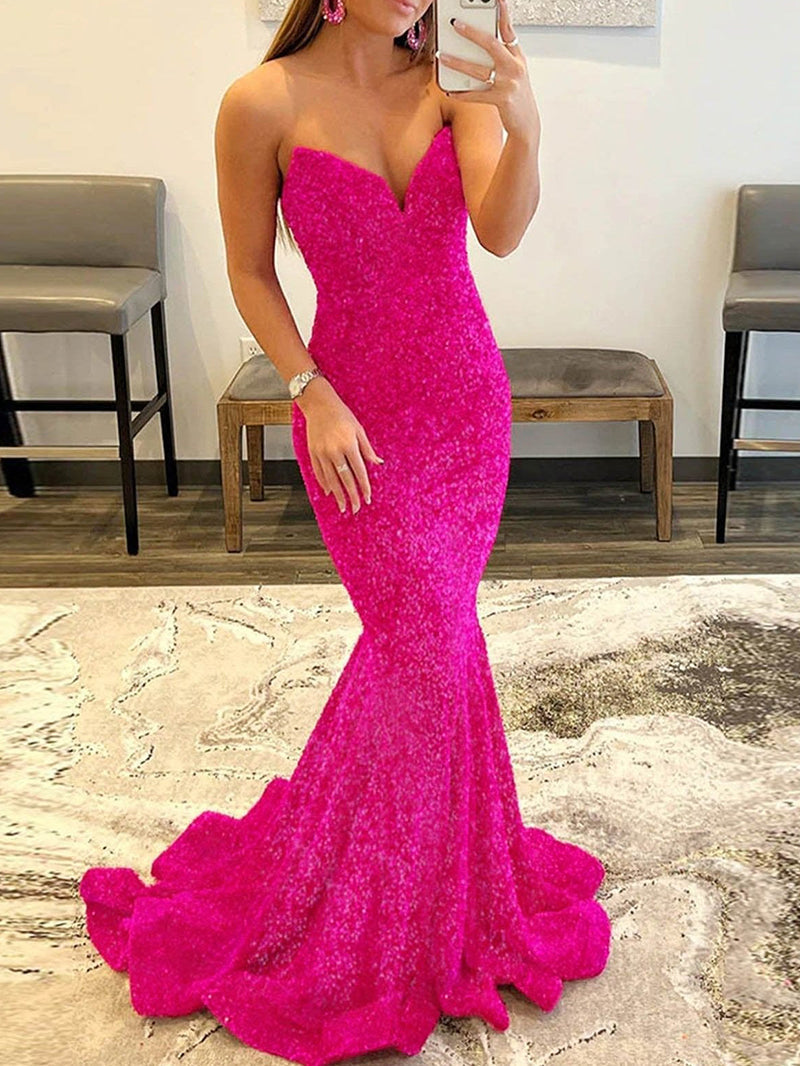 Ulissa| Vestidos de fiesta largos con lentejuelas y escote corazón de sirena en rojo