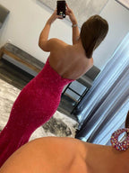 Ulissa| Vestidos de fiesta largos con lentejuelas y escote corazón de sirena en rojo