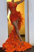 Vestidos de fiesta con escote en V, sin mangas, asimétricos y apliques de joya naranja únicos