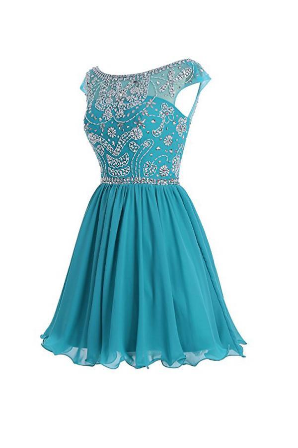 Vestidos cortos de gasa con espalda en V para fiesta de graduación y regreso a casa PG052