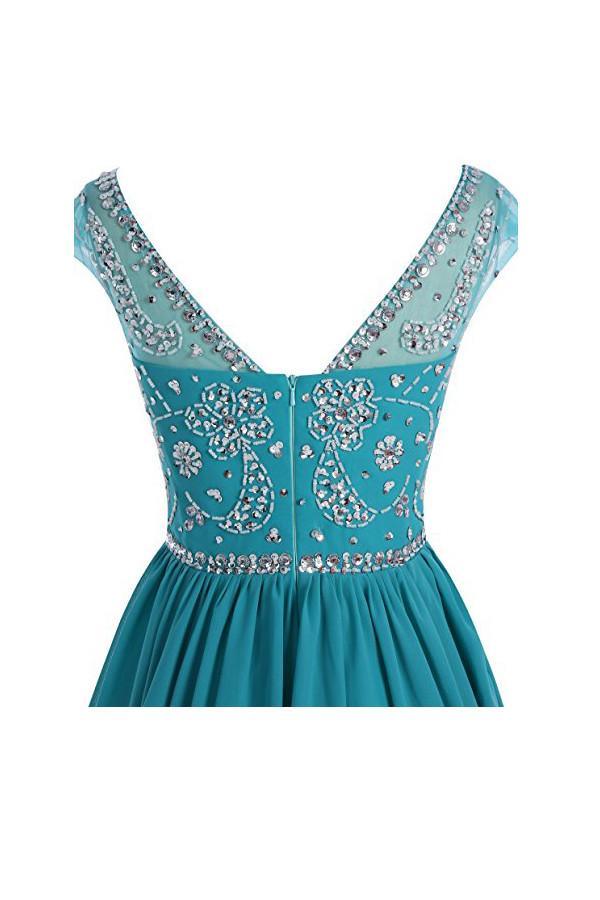 Vestidos cortos de gasa con espalda en V para fiesta de graduación y regreso a casa PG052