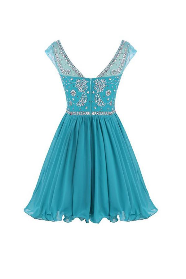 Vestidos cortos de gasa con espalda en V para fiesta de graduación y regreso a casa PG052