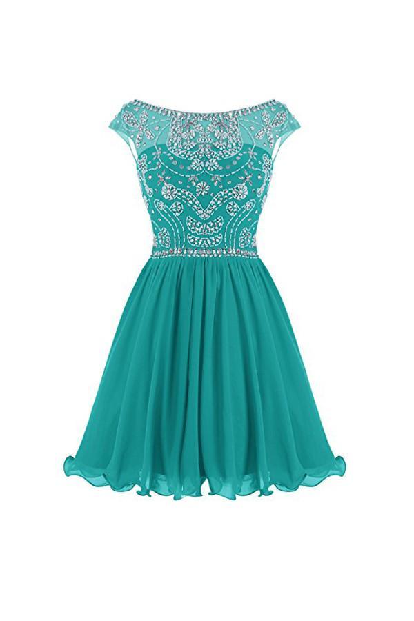 Vestidos cortos de gasa con espalda en V para fiesta de graduación y regreso a casa PG052