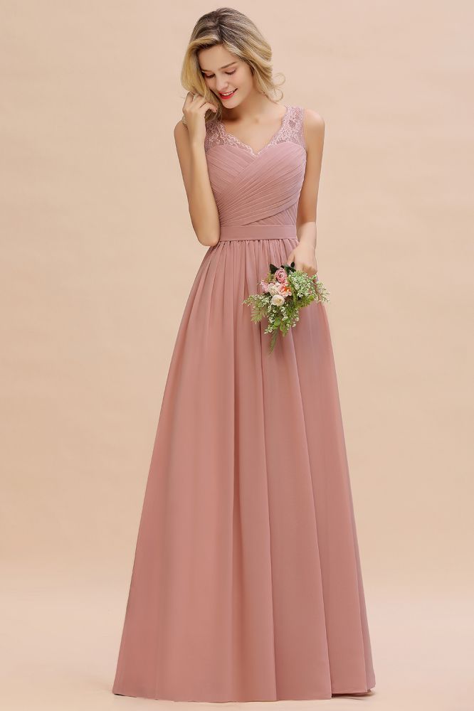 Vestido de dama de honor de gasa con escote en V, volantes, sin mangas, floral, para noche