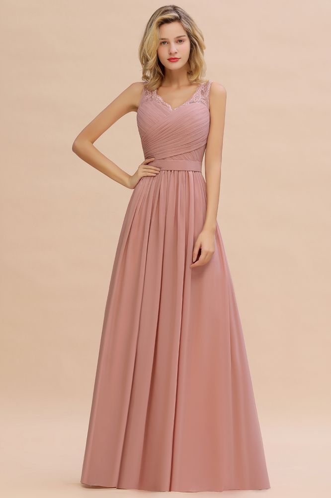 Vestido de dama de honor de gasa con escote en V, volantes, sin mangas, floral, para noche