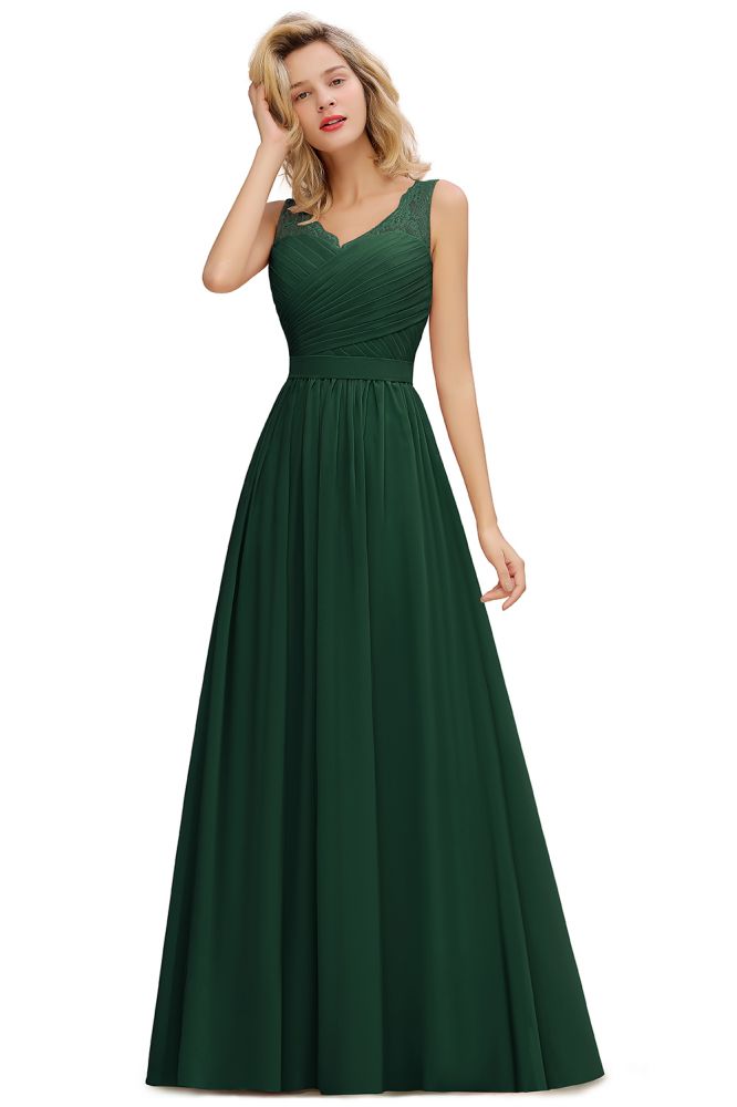 Vestido de dama de honor de gasa con escote en V, volantes, sin mangas, floral, para noche