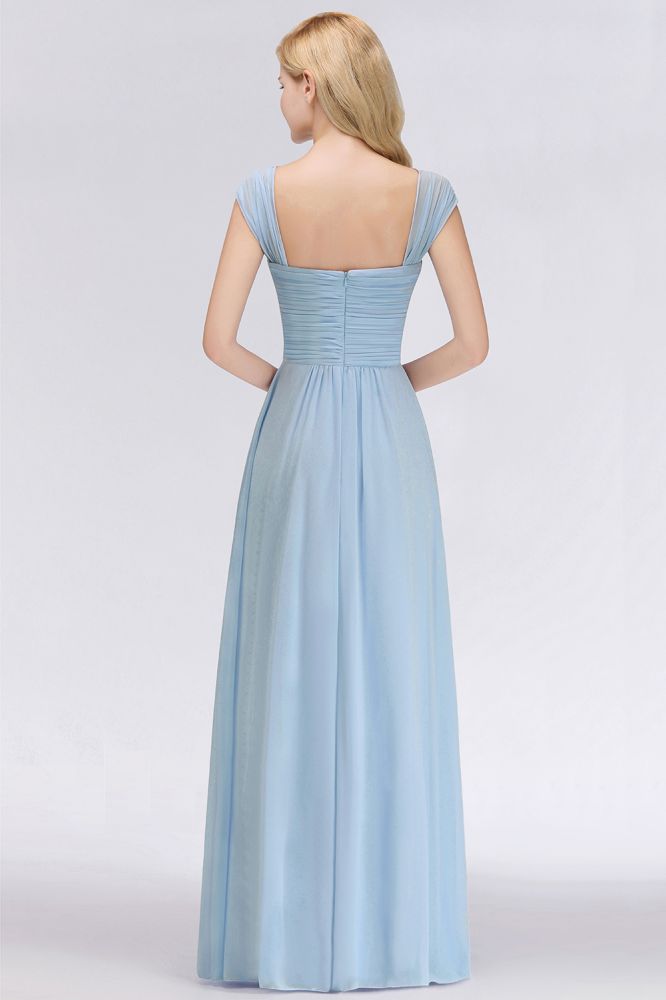 Vestido de dama de honor de gasa con escote en V, corte en A, color azul cielo, largo hasta el suelo, vestido de noche con vuelo