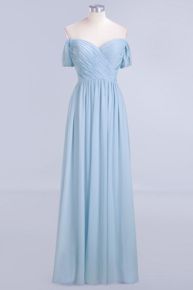 Vestido de dama de honor de gasa con escote en V, corte en A, color azul cielo, largo hasta el suelo, vestido de noche con vuelo