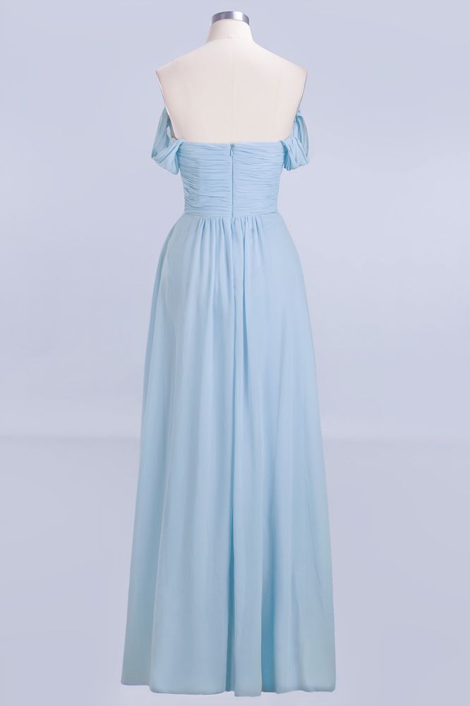 Vestido de dama de honor de gasa con escote en V, corte en A, color azul cielo, largo hasta el suelo, vestido de noche con vuelo