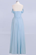 Vestido de dama de honor de gasa con escote en V, corte en A, color azul cielo, largo hasta el suelo, vestido de noche con vuelo