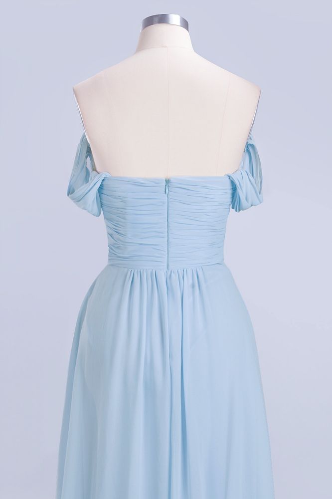 Vestido de dama de honor de gasa con escote en V, corte en A, color azul cielo, largo hasta el suelo, vestido de noche con vuelo