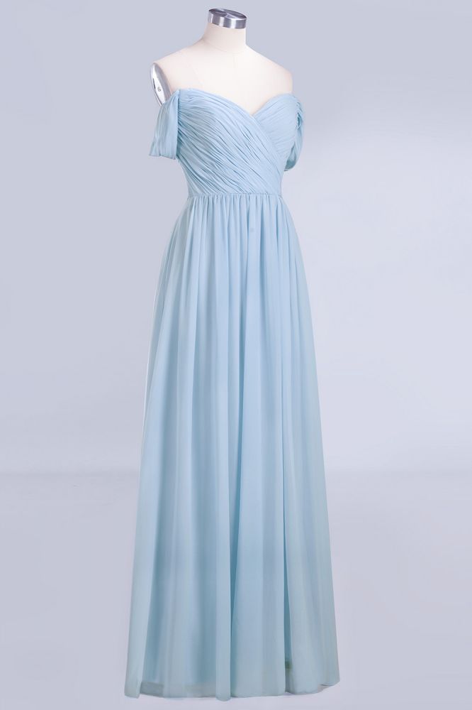 Vestido de dama de honor de gasa con escote en V, corte en A, color azul cielo, largo hasta el suelo, vestido de noche con vuelo
