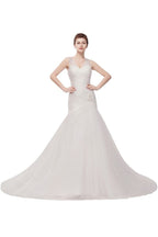 V-neck Floor Length Mermaid Crystals Tulle Wedding Dresses