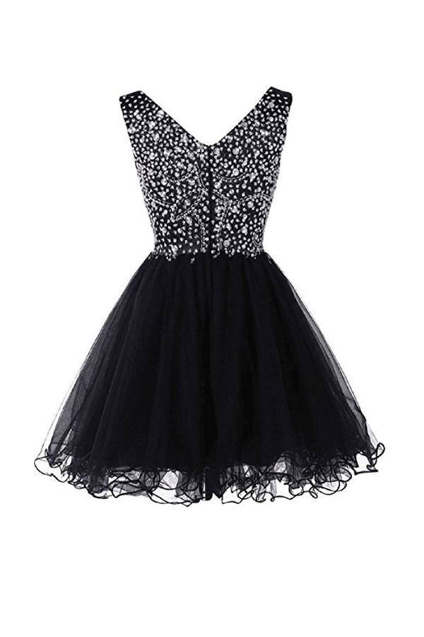 Vestidos de graduación con escote en V y tul con cuentas PG044