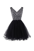 Vestidos de graduación con escote en V y tul con cuentas PG044