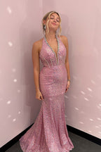 Sylvana | Vestidos de fiesta largos de sirena con escote en V, lentejuelas y cuentas