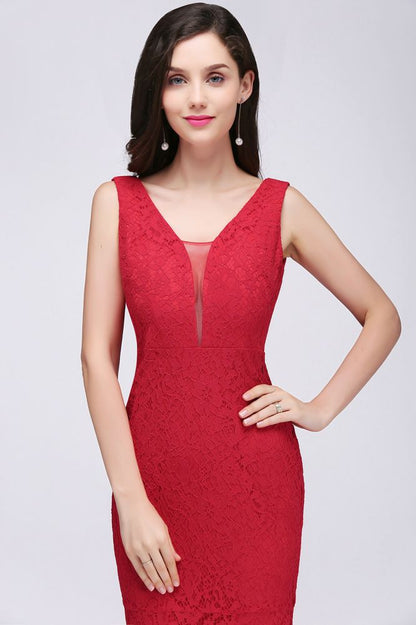 V-neck Mermaid Floor-length Lace Prom Dress