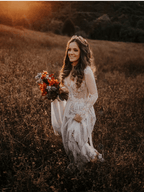 V-Neck Polka Dot Lace Open Back Long Sleeve  Boho Bridal Gown WD433