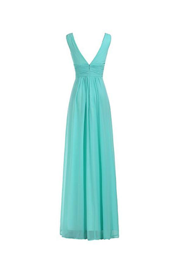 Vestido de noche largo con escote en V y cintura fruncida para dama de honor BD006