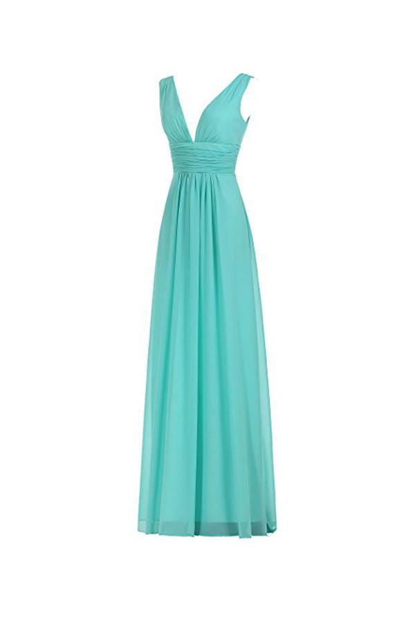 Vestido de noche largo con escote en V y cintura fruncida para dama de honor BD006