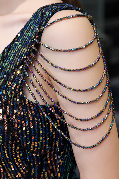V-Neck Sequins Long Evening Dress With Split