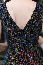 Vestido de noche largo con lentejuelas y escote en V y abertura