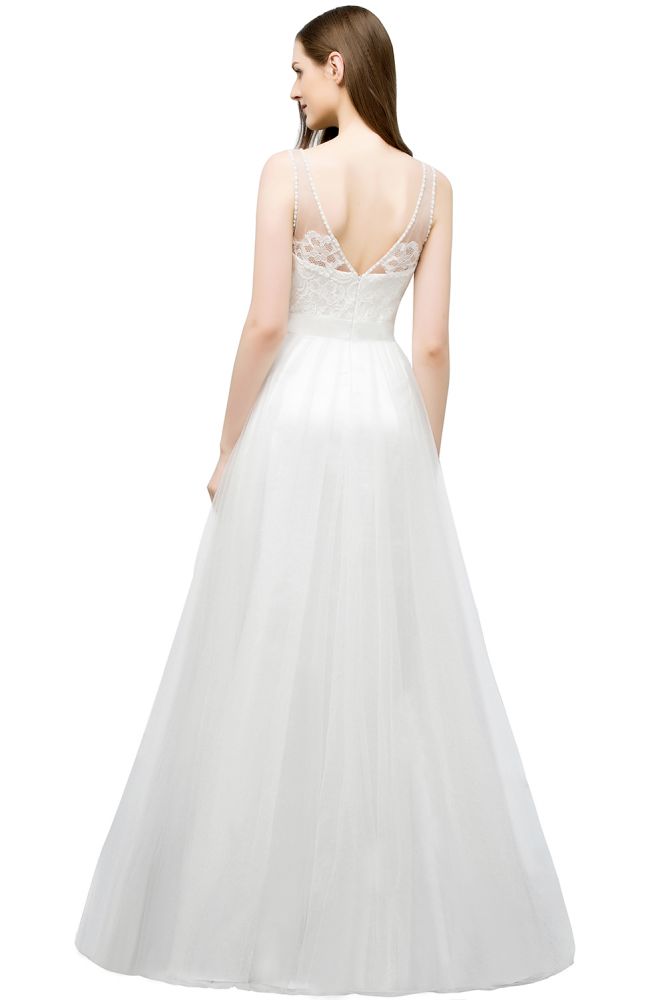 V-Ausschnitt Ärmelloses A-Linie Bodenlanges Spitzen-Tüll-Ballkleid