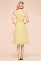 V-Neck Sleeveless A-line Mini Dress Ankle Length Bridesmaid Dress
