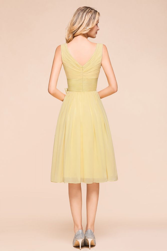Vestido mini de corte A sin mangas con escote en V y largo hasta los tobillos para dama de honor