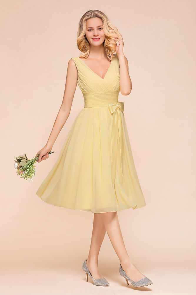 Vestido mini de corte A sin mangas con escote en V y largo hasta los tobillos para dama de honor